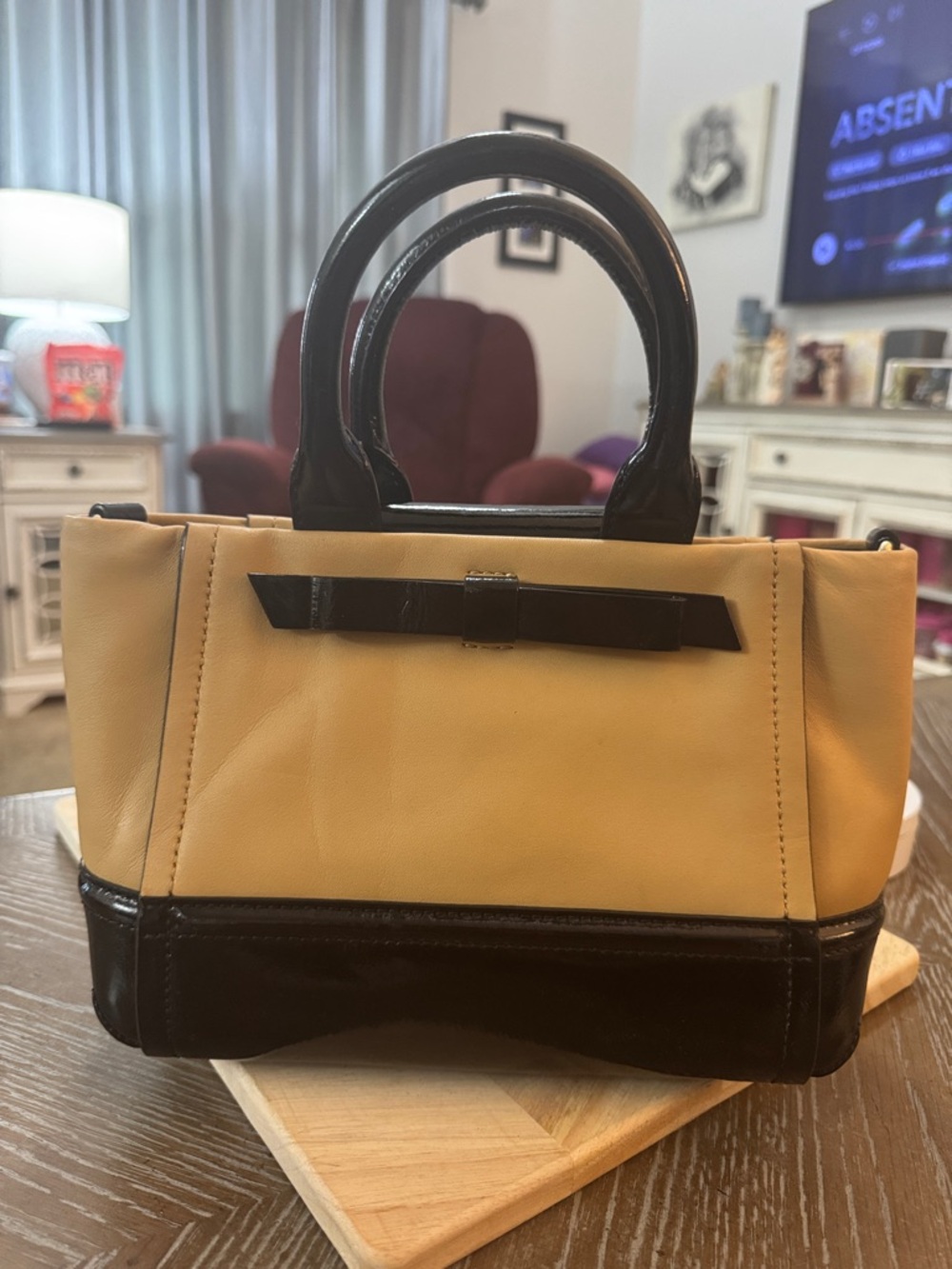 Kate Spade Leather Two-Tone Satchel Handbag - Yellow and Black - Picture 3 of 16